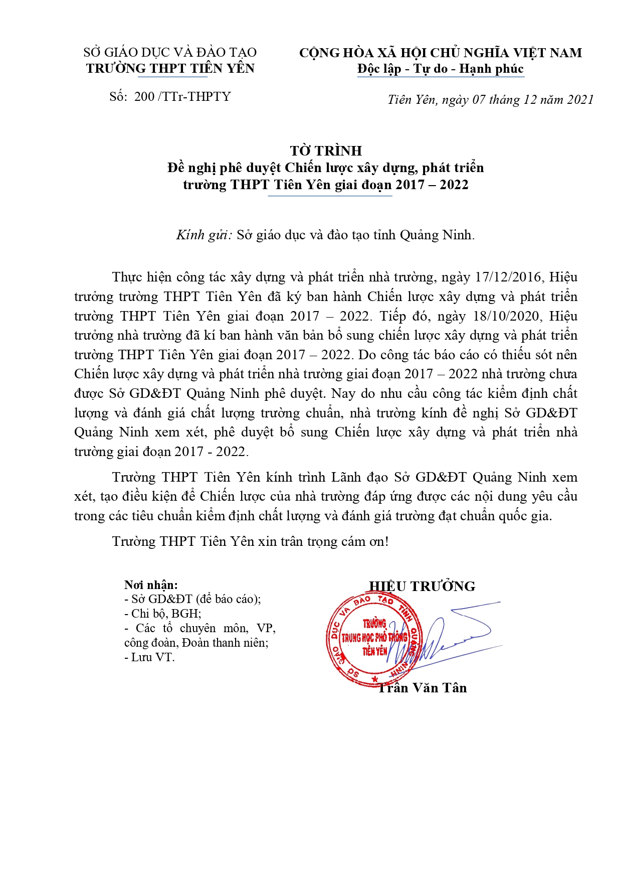 Tở trình số 200 THPT Tiên Yên Tờ trình đề nghị phê duyệt kế hoạch chiến lược (1) signed 8a2ecedc 4cdd 45f8 a929 c095d299aef2 page 0001