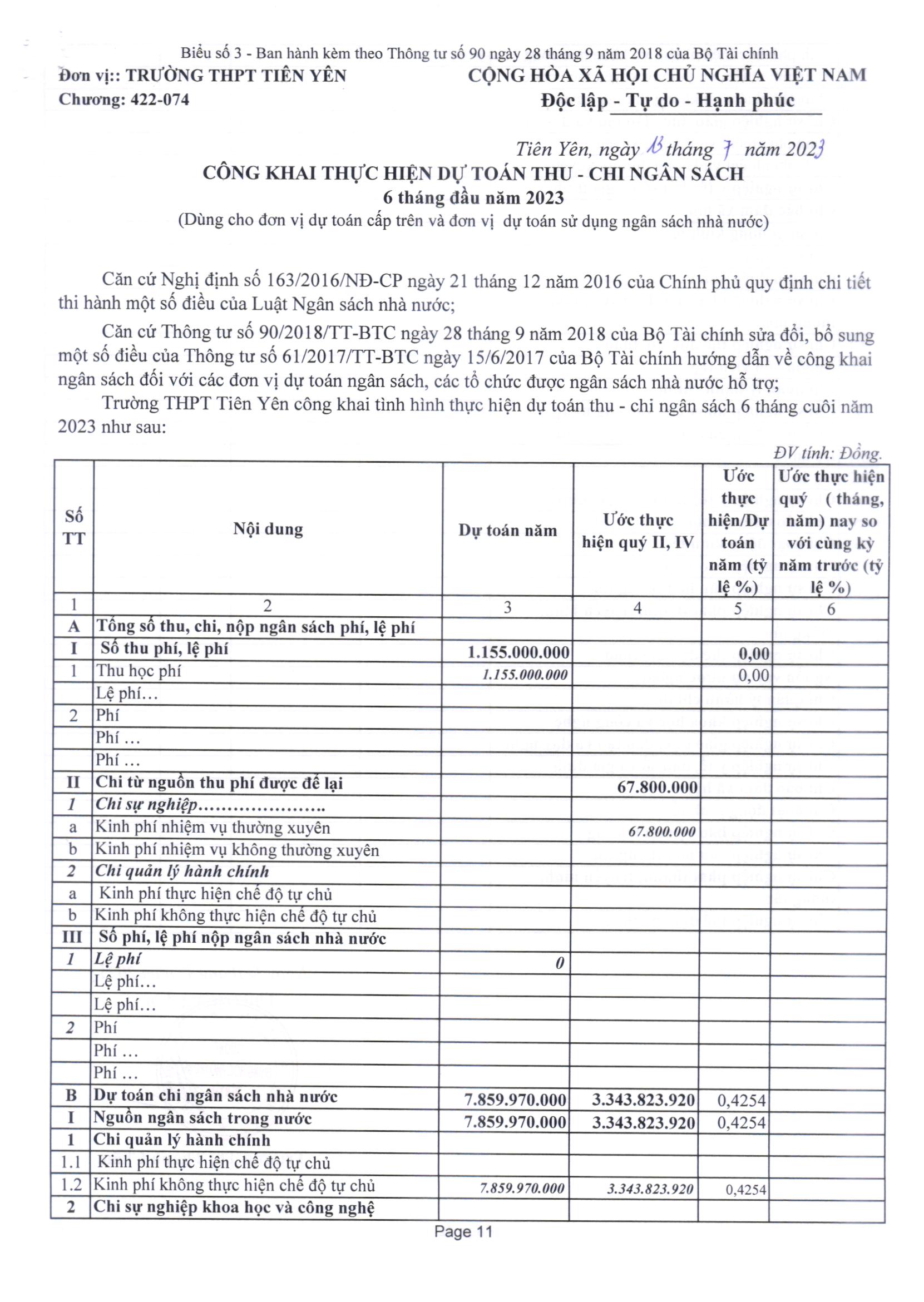 2023 7 13 QĐ 109 công bố công khai ngân sách 6 tháng đầu năm 2023 02