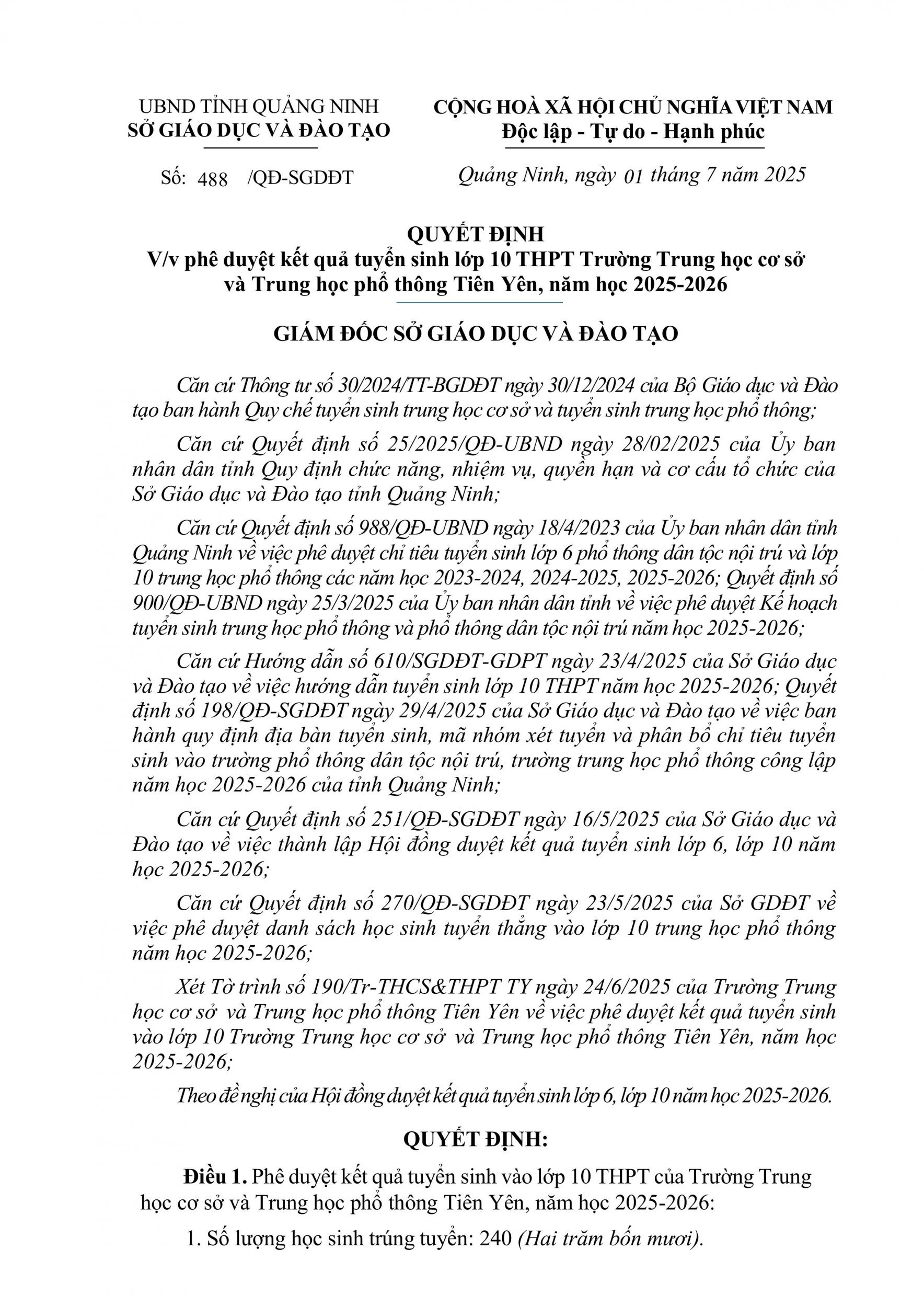 QĐTS 10 THCS THPT TIÊN YÊN (TK) signed hình ảnh 0