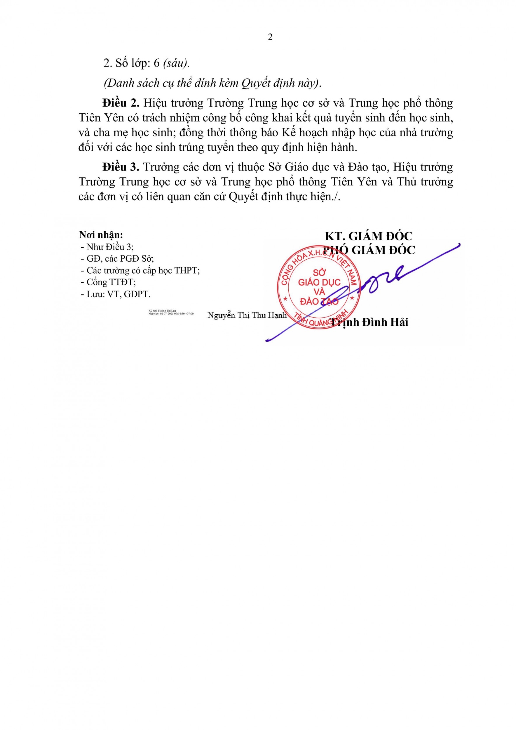 QĐTS 10 THCS THPT TIÊN YÊN (TK) signed hình ảnh 1